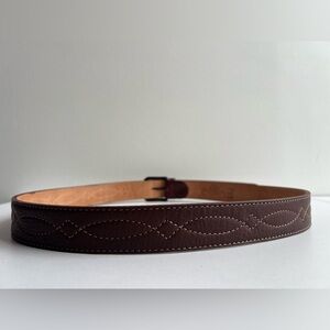 Brown Buffalo Leather Belt Cuero de Búfalo Brass Buckle Size 110 /47.5” x 1-3/8”